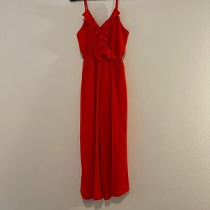 Brigitte Bailey Ruffle Jumper Red Orange Jumpsuit